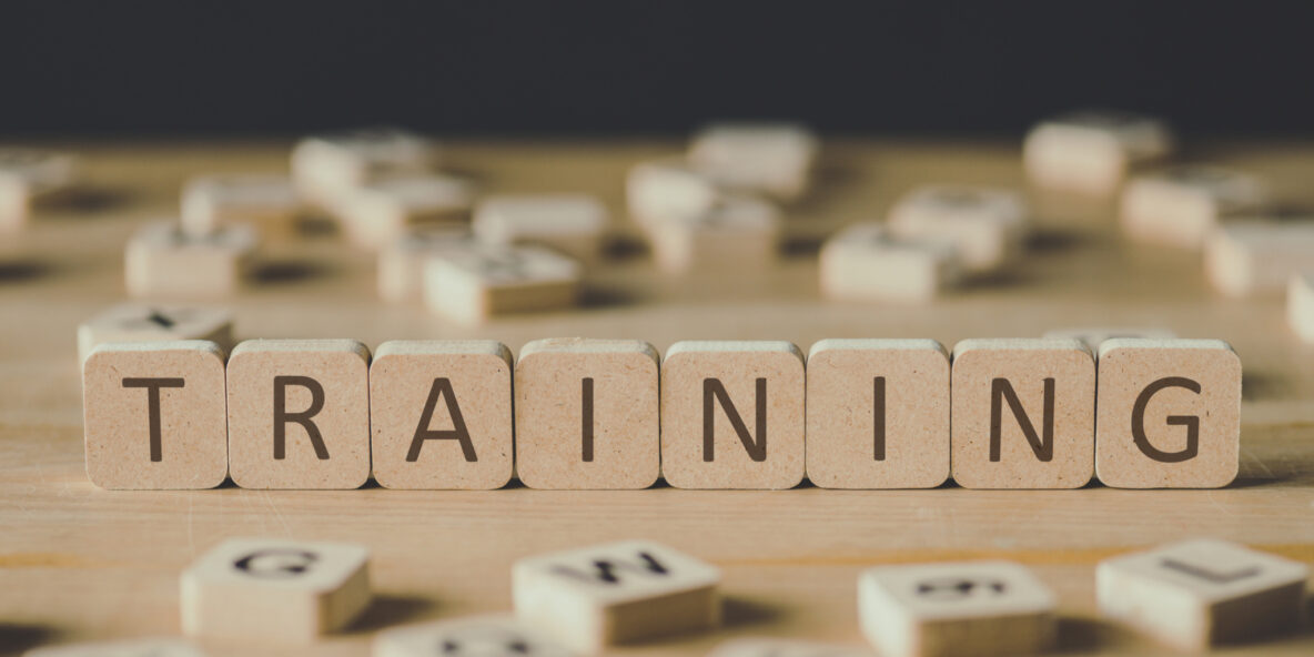 Wooden letter blocks that spell TRAINING