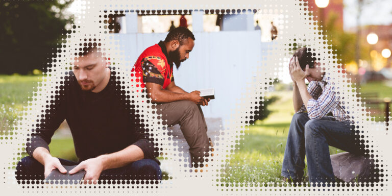 images of grieving fathers in a triangular format