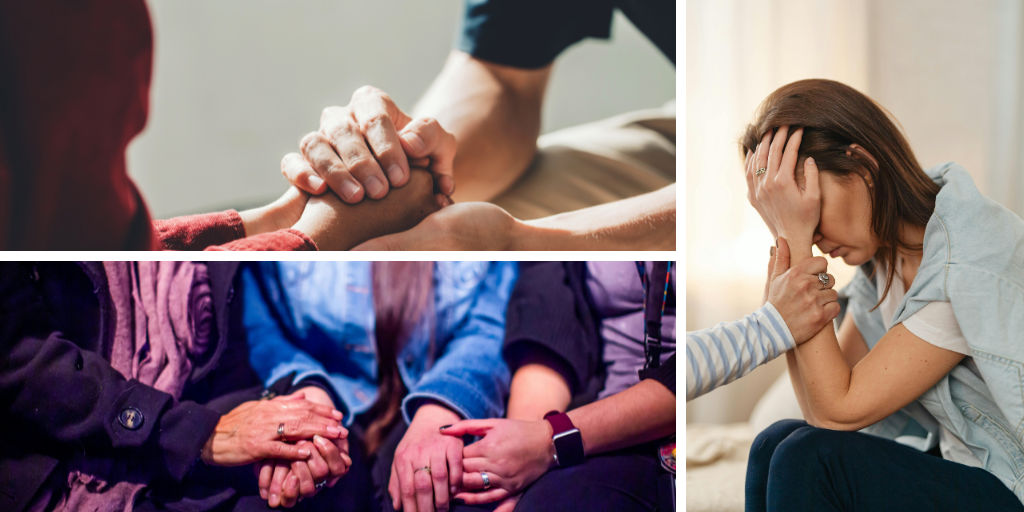 people comforting grieving friends